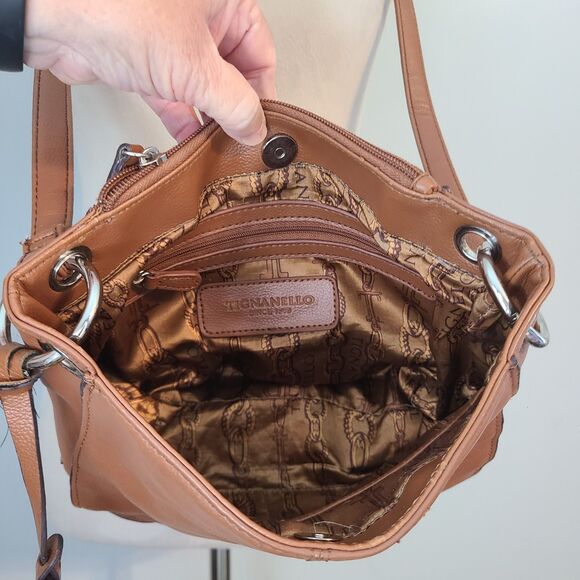 Tignanello Leather Crossbody Shoulder Strap Bag Brown Logo Charm Purse Capsule - Picture 8 of 16